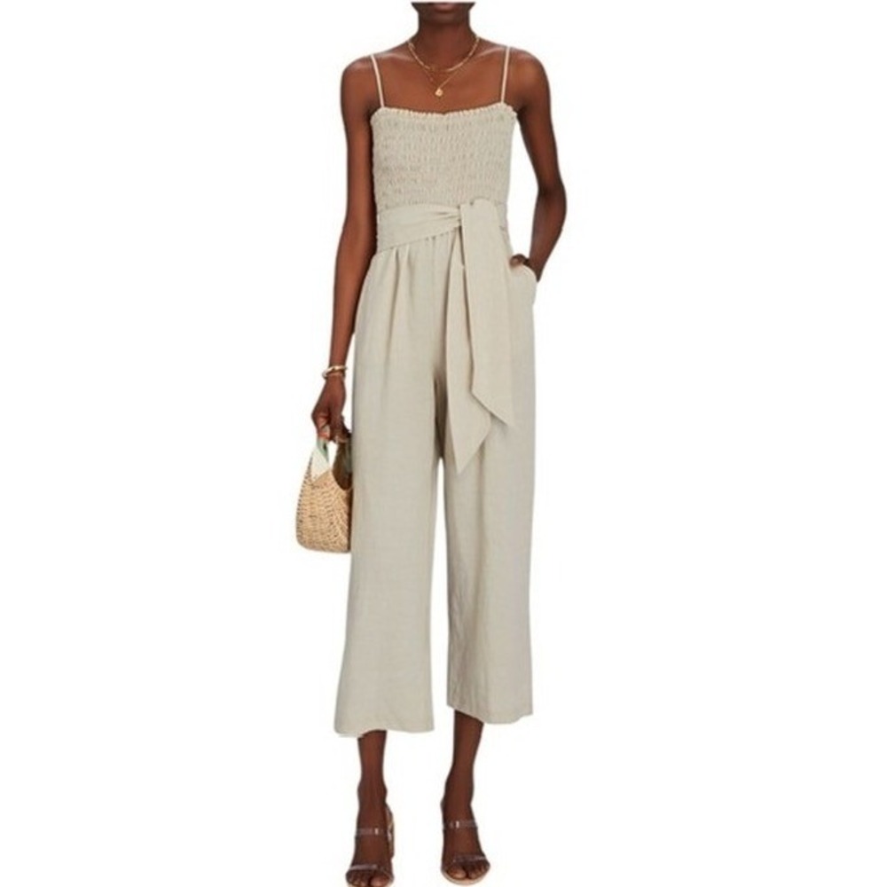 Intermix x Shoshanna Beige Smocked Linen Sleeveless‎ Jumpsuit Sz 2